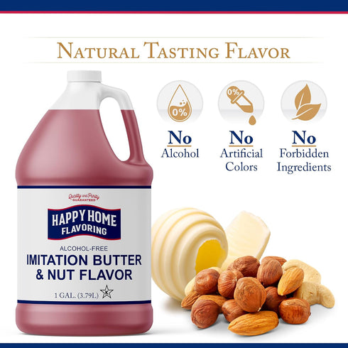 1 Happy Home Imitation Butter & Nut Flavoring, Non-Alcoholic, Certified Kosher, Gallon