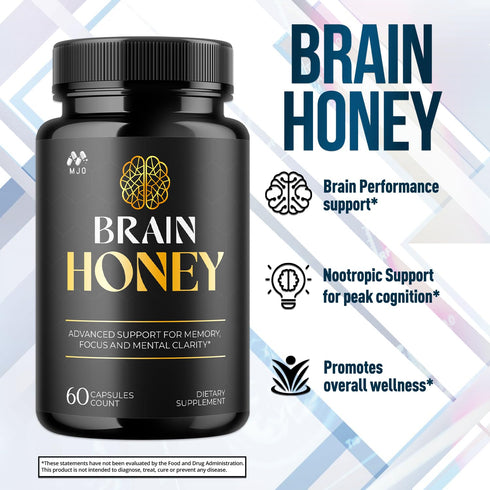 MJO (60 Brain Honey Capsules, Brain Honey Pills with All Natural Ingredients, Advanced Overall Health and Wellness