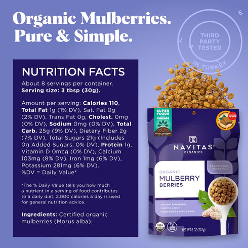 Mulberries Mulberries (8oz. 8 Navitas Organics For Healthy Snacks, Topping, Baking & More Sun Dried White Turkish No
