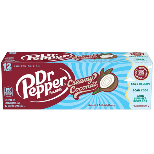 12 oz 12 Pack Dr Pepper Creamy Coconut Soda, fl cans