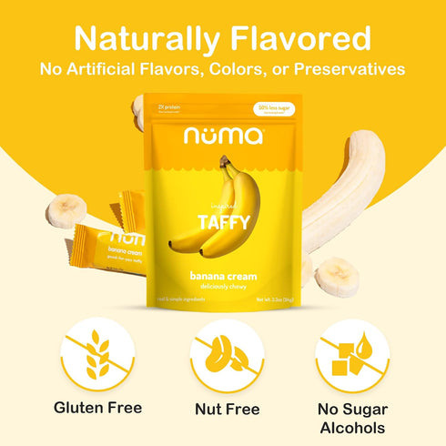 3 10 Numa Foods Banana Taffy Candy, Made with Real & Simple Ingredients Low Sugar, High Protein, Low Calorie, All