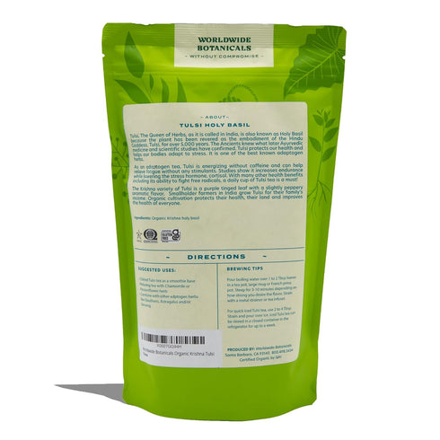 Worldwide Botanicals Organic Holy Basil Tea, 8oz - Tulsi Krishna, Loose Leaf Premium Herbal Tea, 100% Pure Tulsi