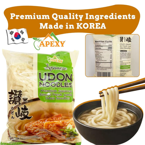 APEXY 3 21.15oz Japanese Style Fresh Udon Noodles, Authentic Sanuki Jumbo Chewy Noodles, Quick & Easy Meal Solution