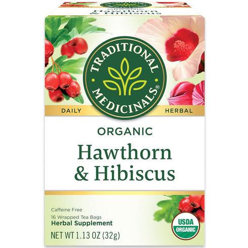 (Pack 3) 48 Traditional Medicinals Organic Hawthorn & Hibiscus Herbal Tea, Promotes Heart Health, of Tea Bags Total
