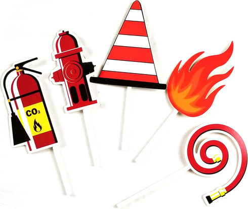 24 Pack Fireman Firefighter Cupcake Toppers - Fire Truck and Fire Extinguishing Cupcake Toppers for Birthday Party