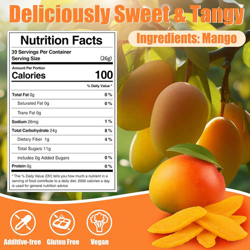 Nahasahr 36oz (2.25 lb) Dried Mango Large Bulk - Soft and Chewy Mango Slices, Natural Fruit Snack, Resealable Bulk Bag