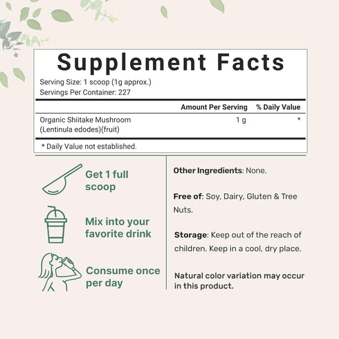 Micro Ingredients Organic Shiitake Mushroom Powder, 8 oz Culinary Superfood for Cooking, Soups & Sauces