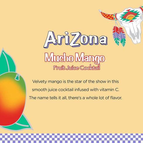 16 Oz (Pack 12) AriZona Mucho Mango - Fruit Juice Cocktail - Fl
