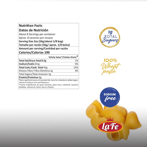 Elbow 16oz 3 Pack Elbows La Fe Macaroni Pasta - - Unenriched Semolina Wheat Pasta Italian - Cholesterol & Sodium Free