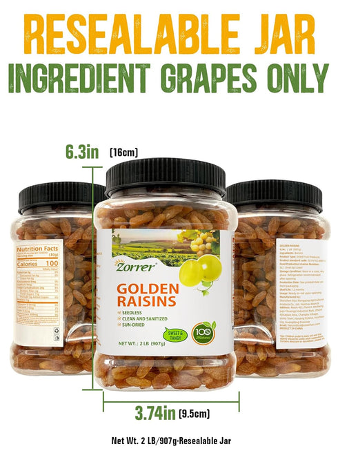 Gummy (2LB Pack 1) Zorrer Premium Golden Raisins, Seedless Grape Dried Fruit Snacks, No Sugar Added, No Preservatives