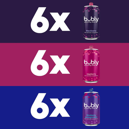 Pack 12 Oz (Pack 18) bubly, Triple Berry Variety (Blackberry, Raspberry, Blueberry Pomegranate), Zero Sugar & Zero