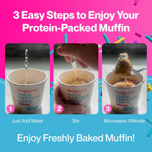25g 16g 2.54oz 12-Pack Bootylicious | Protein Muffin | Birthday Cake | Low Carb, Fiber, Low Glycimic Index, Low Sugar