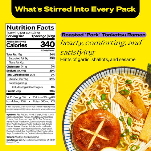 immi 100% Packaged 6 Pack Roasted "Pork" Tonkotsu Ramen, Plant Based, Keto Friendly, Low Carb, High Protein, Noodle