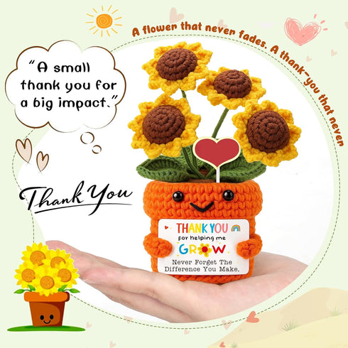 Mini Thank You Gifts for Women Men Teacher Appreciation Gifts Handmade Crochet Sunflower for Female Teacher Mentor