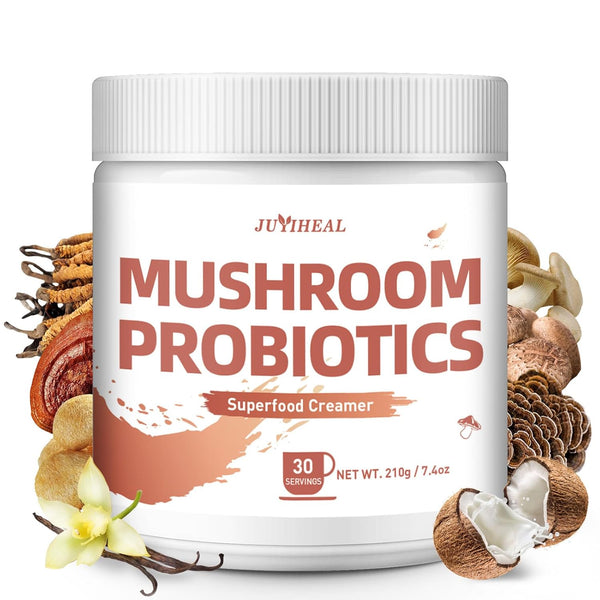 JUYIHEAL Mushroom Coffee Creamer, 210g Mushroom Probiotic Coffee Creamer with Adaptogenic 6