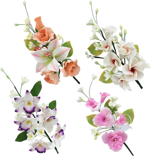 Global Sugar Art Assorted Large Sugar Cake Flowers Floral Sprays, Set D,