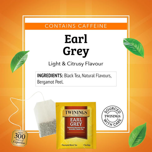 100 Count (Pack 1), 100 Twinings Earl Grey Black Tea Individually Wrapped Bags, of Flavoured with Citrus & Bergamot