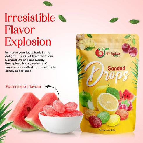 2 NY SPICE SHOP Watermelon Sanded Candy Drops - Pound Old Fashioned Sanded Drops - Fresh Delicious Bulk Candy - Sanded