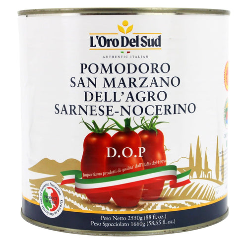 2550g (88 oz). L'Oro Del Sud - D.O.P San Marzano Tomatoes of Agro Sarnese-Nocerino Area, Net Wt. fl. Pomodoro San