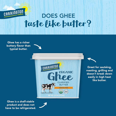 12 Oz Carrington Farms USDA Certified Organic Grass Fed, Compare Our Cost Per Ounce, Ghee, Fl