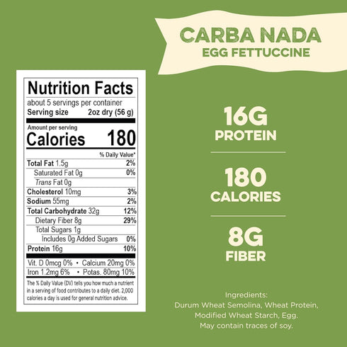 10 (Pack 6) Al Dente Carba-Nada Egg Fettuccine - Lower Carb, High Protein Keto & Point-Based Diet-Friendly - Delicious