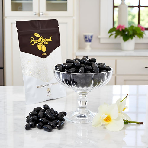 1 SweetGourmet Black Licorice Jumbo Jelly Beans, Bulk Unwrapped Candy, Pound