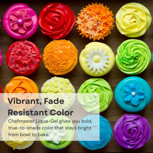 12 Pack Chefmaster - Liqua-Gel Food Coloring - Fade Resistant Food Coloring - - Vibrant, Eye-Catching Colors