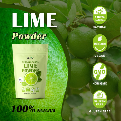 11.30 Oz, 320g Grelim Lime Powder Freeze Dried Lime Juice Powder, Filler Free, Gluten-Free, Fresh Squeezed Limeade