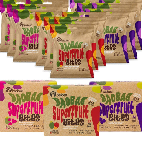Baobest Superfruit Bites - Baobab Fruit Snack Variety Pack - Berry, Mango,