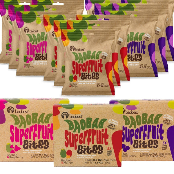 Baobest Superfruit Bites - Baobab Fruit Snack Variety Pack - Berry, Mango,