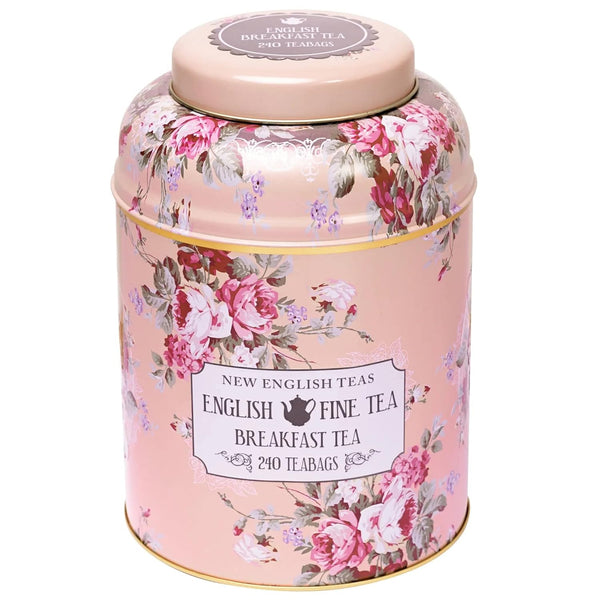 New English Teas Vintage Floral Tea Tin with 240 English Breakfast Teabags