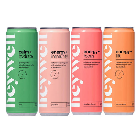 Pack 12 (Pack 12) Heywell Sparkling Adaptogenic Water, Variety Fluid Ounce of Includes - Lime, Grapefruit, Orange