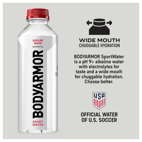 9+, 700mL (24 Pack), Pack, BODYARMOR SportWater Alkaline Water, High Alkaline Bottled Water, pH Refreshing Electrolyte