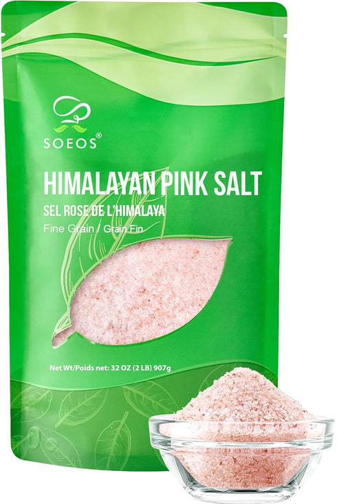 Soeos Himalayan Pink Salt, Fine Grain, 2 Lbs (32 oz), Pink Himalayan