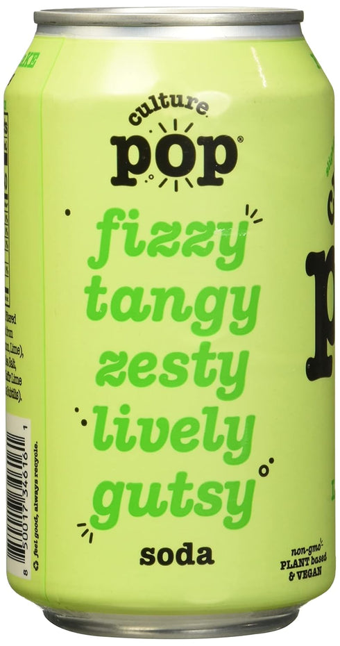 12 (Pack 12) Culture Pop Lemon Lime & Cardamom Probiotic Soda, Plant Based, Fluid Ounces