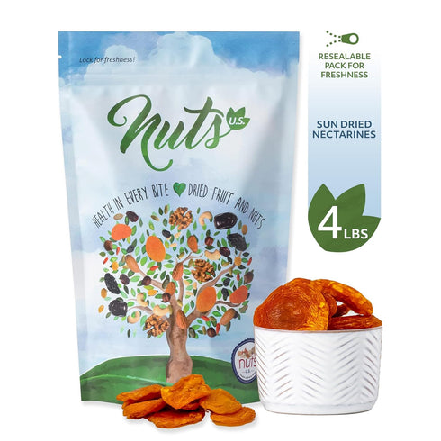 Packed (4 LBS) NUTS U.S. - Dried Nectarines I Grown in California I Sun Dried Chewy Flavor I GMO Free I In Resealable