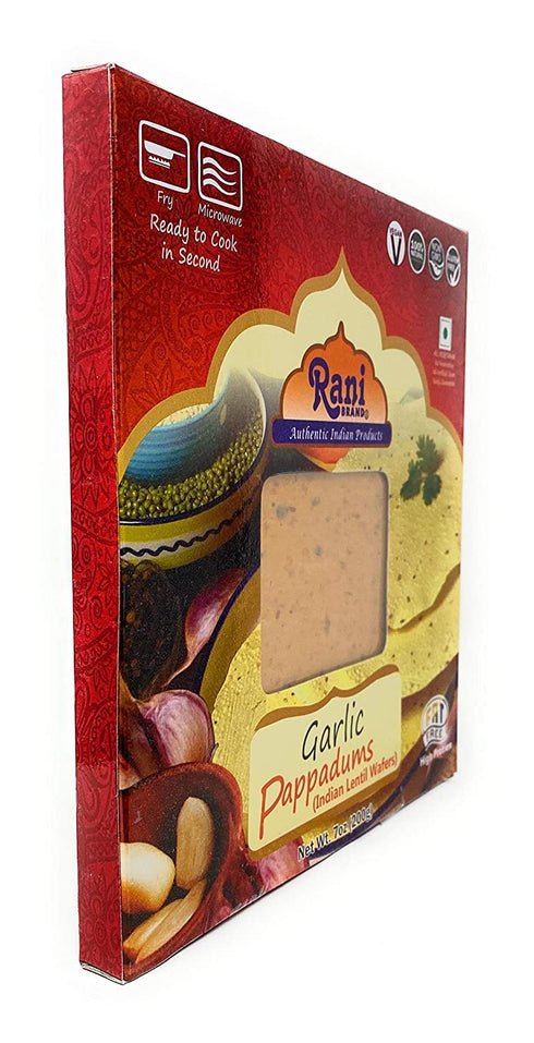 Rani Pappadums Garlic Papad, 7oz (200g), Indian Lentil Wafer Snack, Gluten Friendly, Vegan
