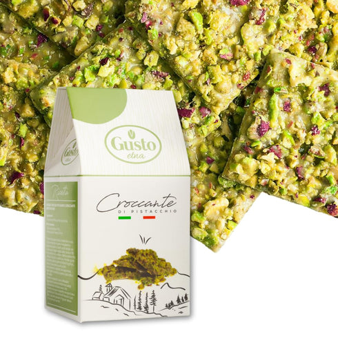 6.7 oz (190 GUSTO ETNA Pistachio Brittle, Sweet Pistachios Butter Chews with Pistachio crumbles, Bite Size