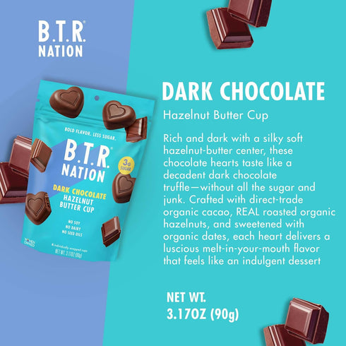 0g 3 Pack B.T.R. Nation - Dark Chocolate Hazelnut Butter Cups - Superfood Candy Date Sweetened Refined Sugar Vegan