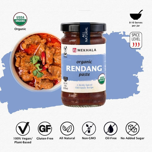 Mekhala Organic Malaysian Rendang Cooking Paste, VEGAN, GLUTEN-FREE, NO ADDED SUGAR, Versatile, HOT (3.53oz)