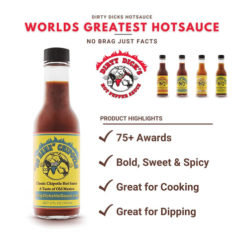 5 Oz (Pack 1) Dirty Dicks No Name Chipotle Hot Sauce, Fl - Smoky Mole-Style Flavor with a Spicy Kick