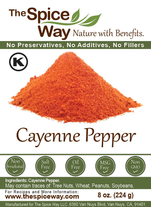 The Spice Way Red Pepper Premium Cayenne Ground, 8 oz, Pure Chile Powder with 80,000 Heat Units