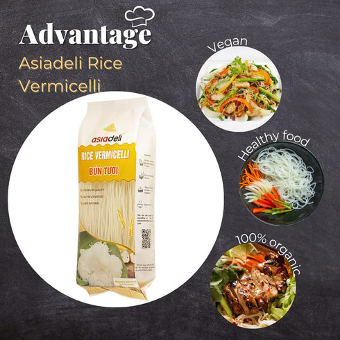 10.5 oz. (Pack 1 Asiadeli Rice Vermicelli, Premium Rice Noodles, Vietnamese Bun Tuoi for Asian Food - of Bag)