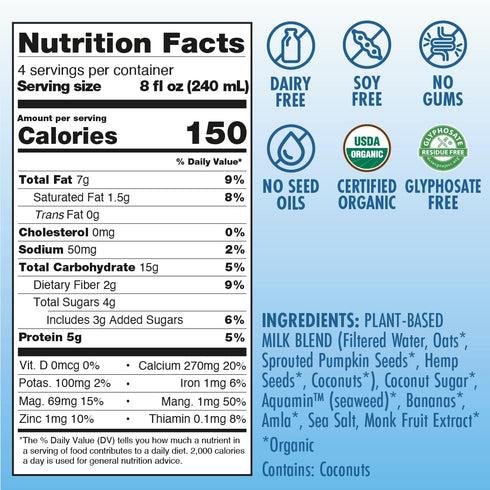 (32 oz Pack 6) Kiki Milk Plant Based Milk - Organic Original Kiki Milk - Calcium & Magnesium Source - Gluten Free, Gum