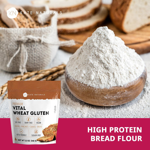 (12oz, Kate Naturals Vital Wheat Gluten for Bread Making, Baking & Seitan. Compatible with Bread Machine High Protein