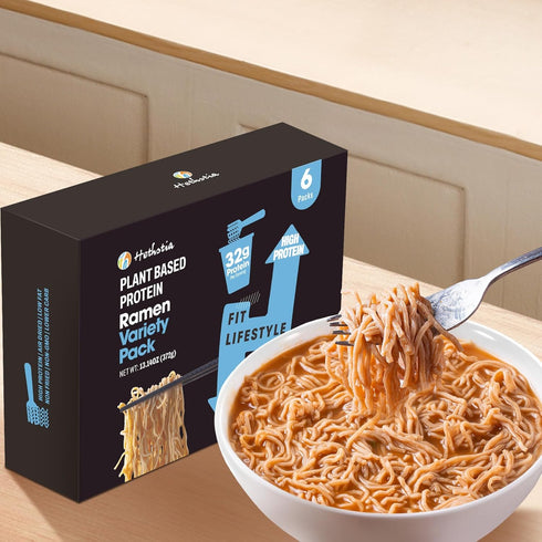 Pack, 6-Pack 32g Hethstia High Protein Ramen Variety Instant Vegan Noodle Soup Cups Chicken, Beef, Spicy Curry, Kimchi