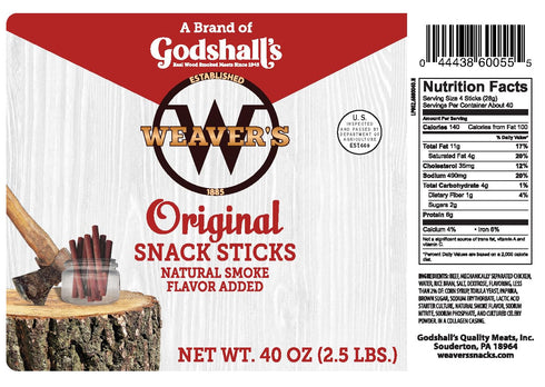 (160 3.5" 40oz Weavers Original Mini Snack Sticks mild beef and chicken snack sticks per bag)