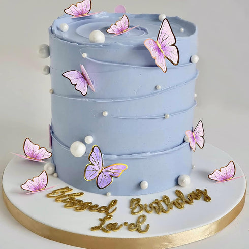 Set of 66 Pack Mixed Size & Colour Purple Gold Cupcake Toppers 3D Butterfly Cake Picks with Dot Glue for Party