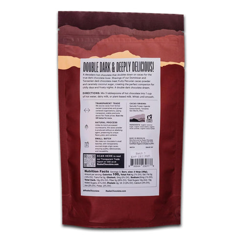 8oz 9 Raaka Double Dark Hot Chocolate Mix - Vegan, Organic, Gluten and Dairy Free - Lightly Sweetened Gourmet Hot Cocoa