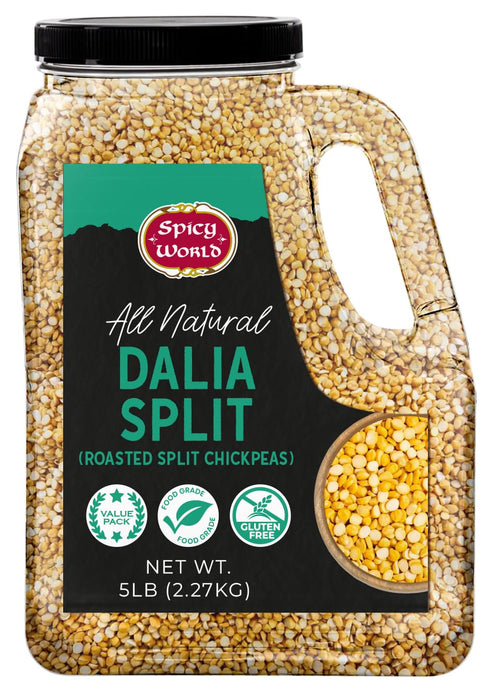 Spicy World Daliya Split (Roasted Split Chickpeas Dalia) 5 LB Bulk Jar - All